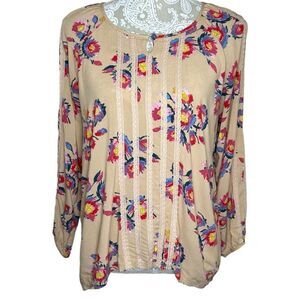 Matilda Jane Women's Kaia Floral Cream‎ 3/4 Long Sleeve Blouse Top Size Medium